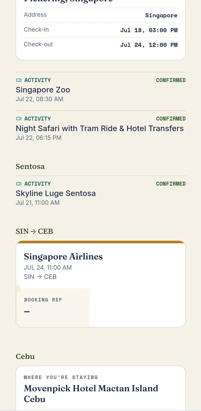 The published brochure booking details page