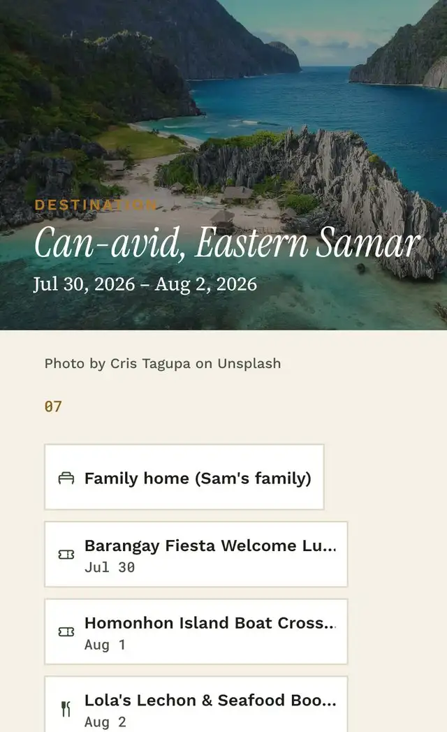 Destination page for Cebu with its full-bleed photo