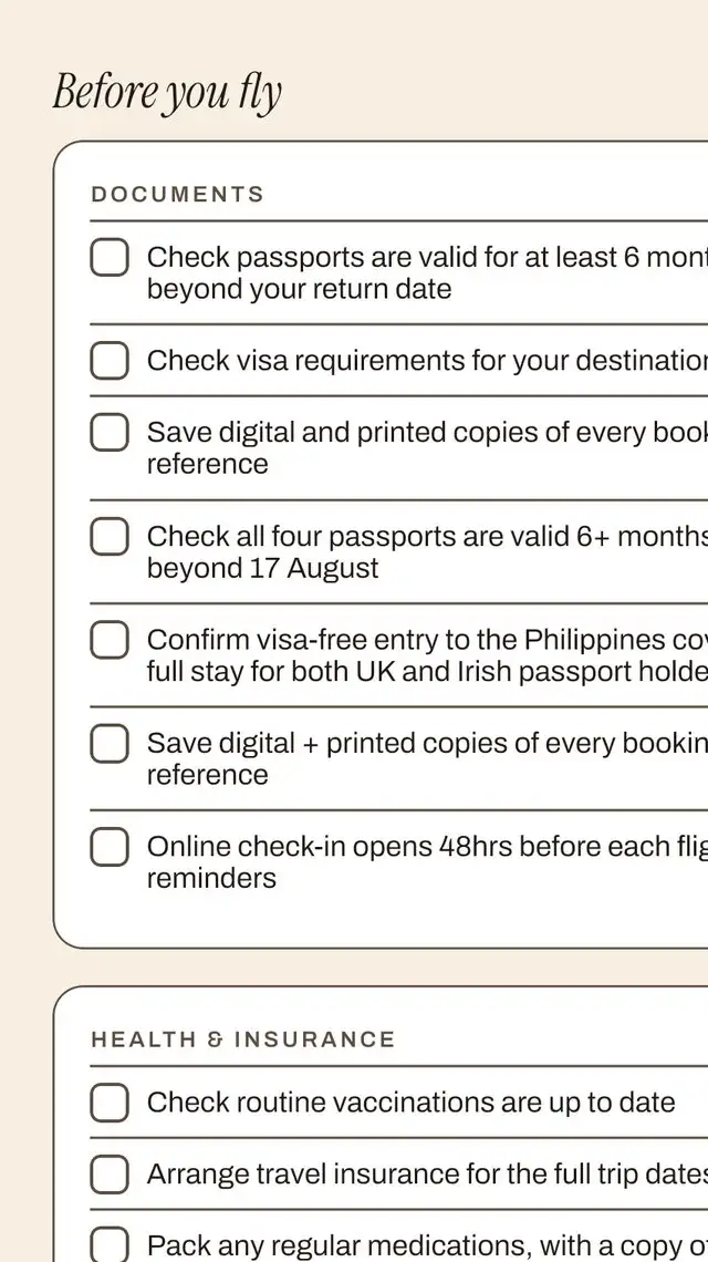 Before you fly checklist, documents section