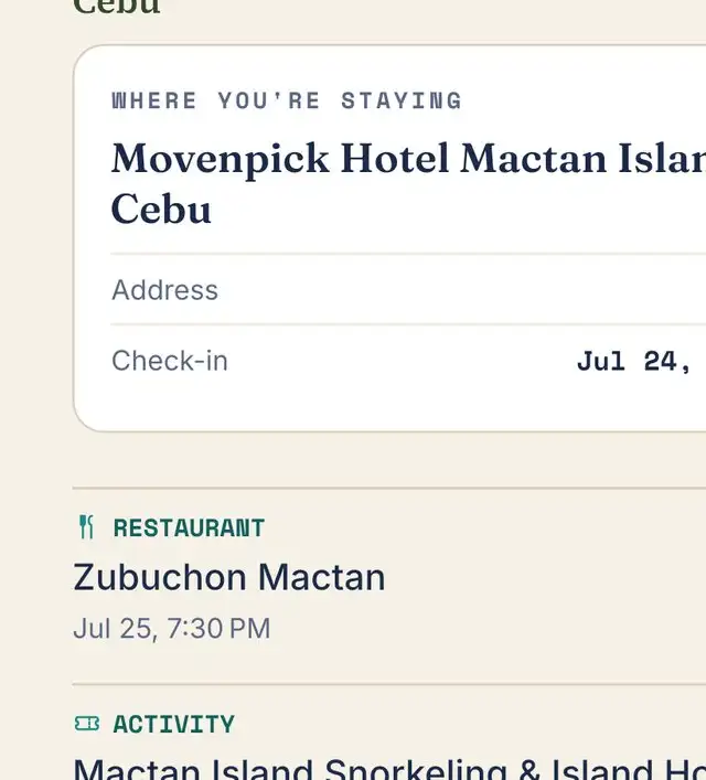 A two-column grid of booking cards for stays, restaurants and activities