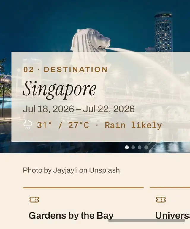 Destination page for Cebu with a frosted panel over the full-bleed photo